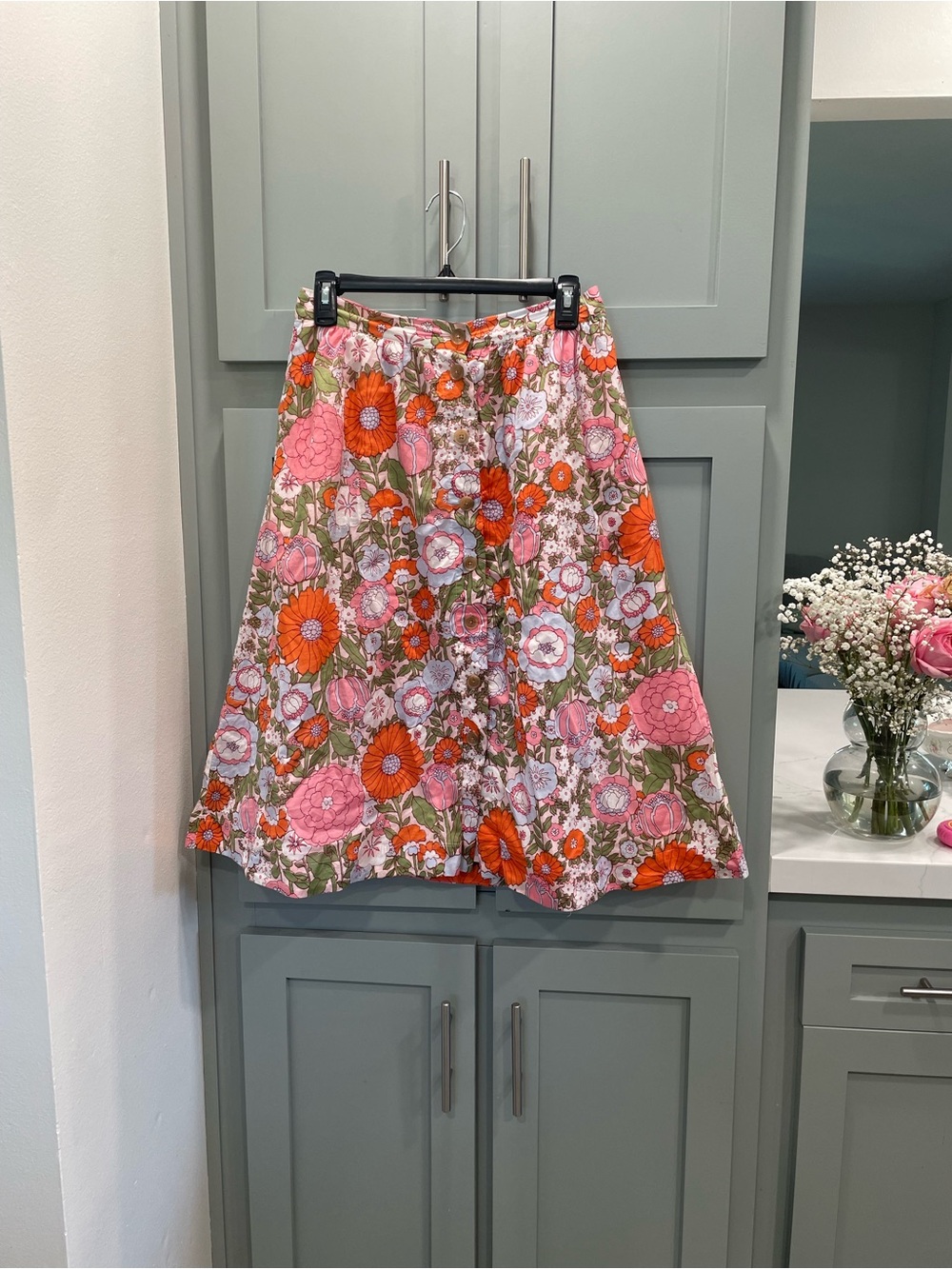 Talbots Floral A-Line Skirt in Pink & Orange